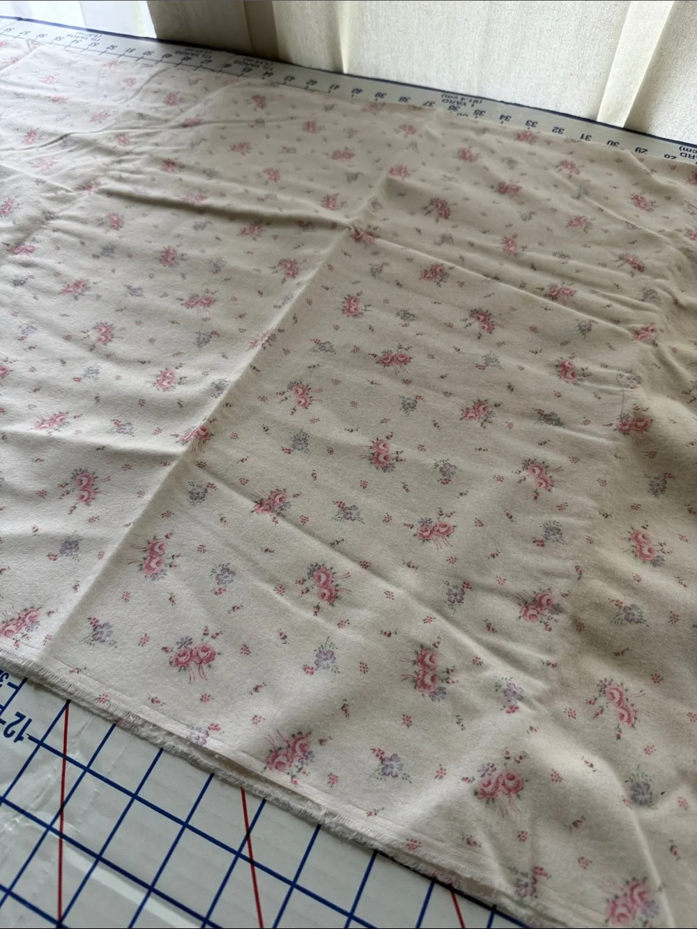 Vintage Style Floral Flannel Fabric Pink Roses Cottagecore 2 Yards x 44